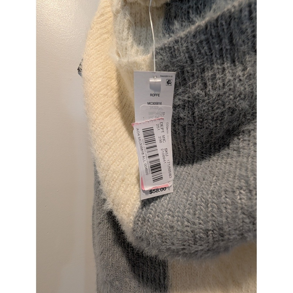 Anna & Ava Colorblock Plush Knit Hooded Scarf‎ Shawl Wrap Cream Grey - Picture 8 of 8